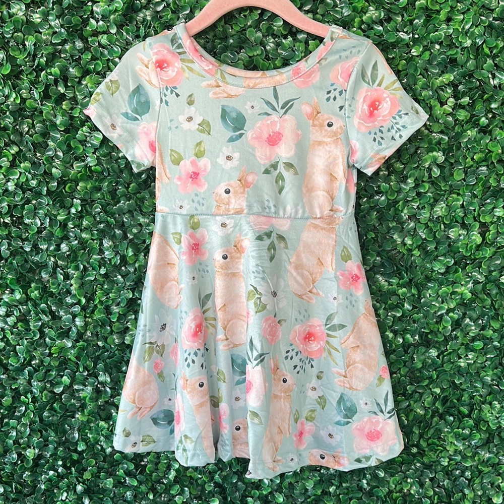 Floral Bunny Print Kids Dress